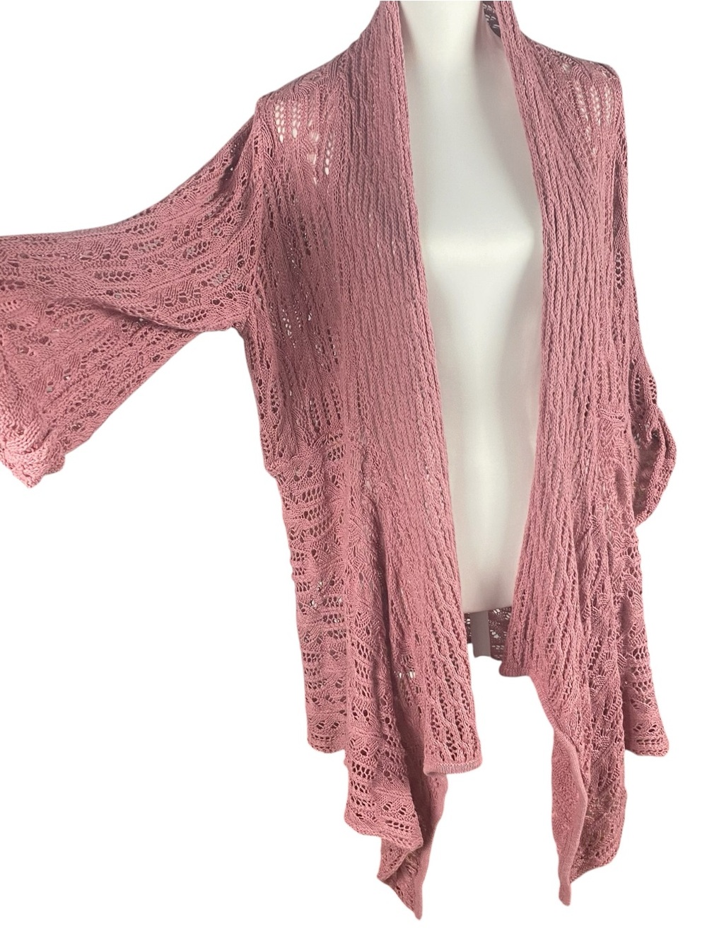 Woman Within Dusty Rose Open-Front Crochet Cardigan, 1X, Boho Chic, Cottagecore